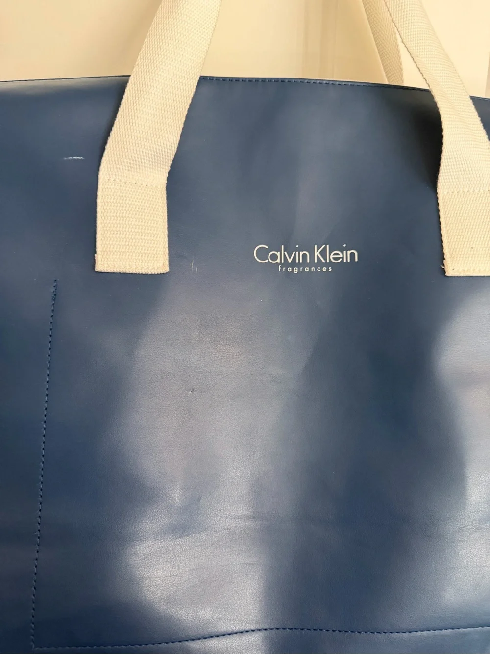 Calvin Klein Navy Weekender Duffel Bag with White Straps